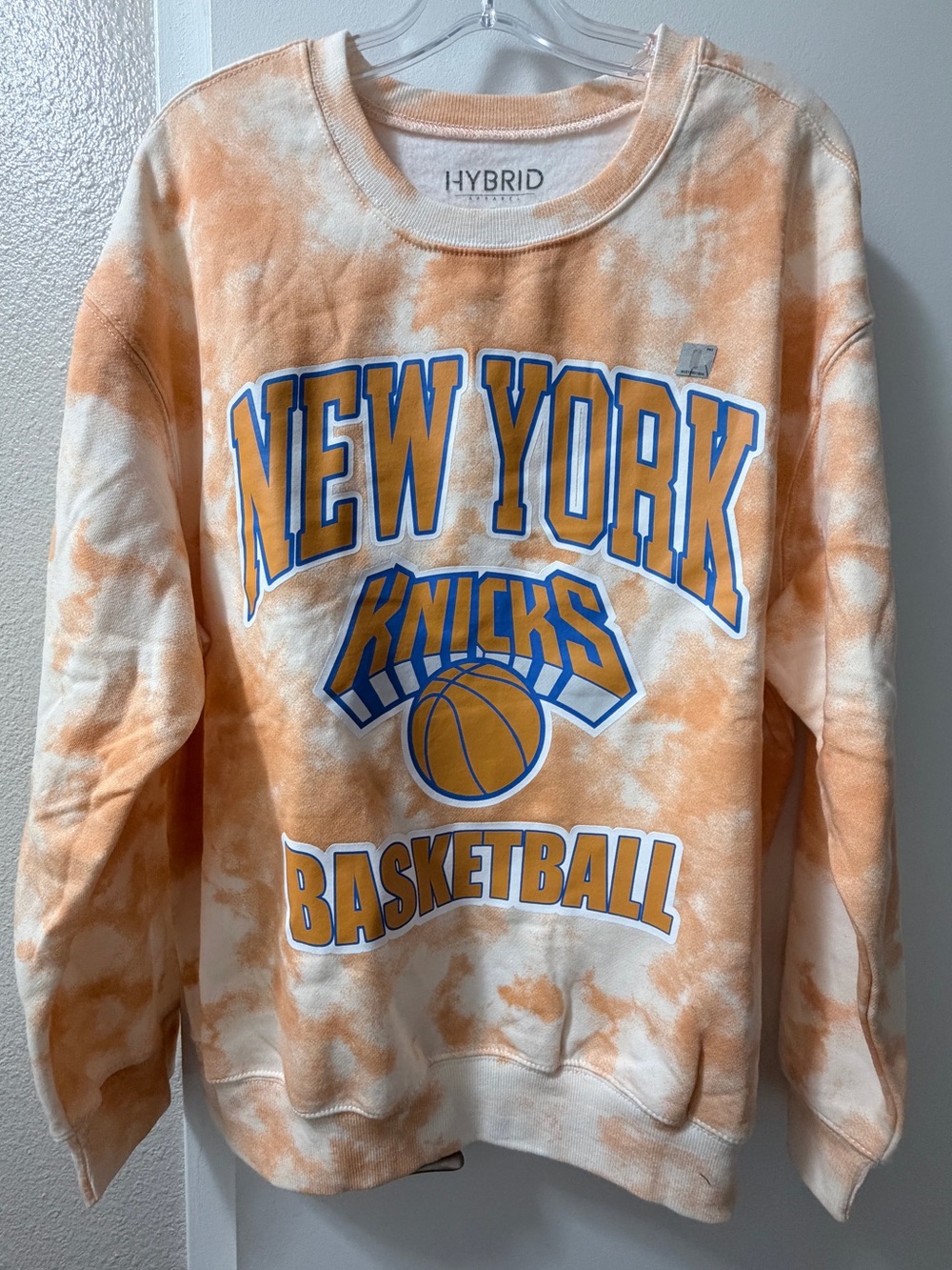 Hybrid Apparel Orange and White Tie-Dye New York Knicks Crewneck - Unisex
